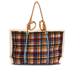Plaid Shoulder Bag Retro Style Plush Large Capacity Handbag for Women