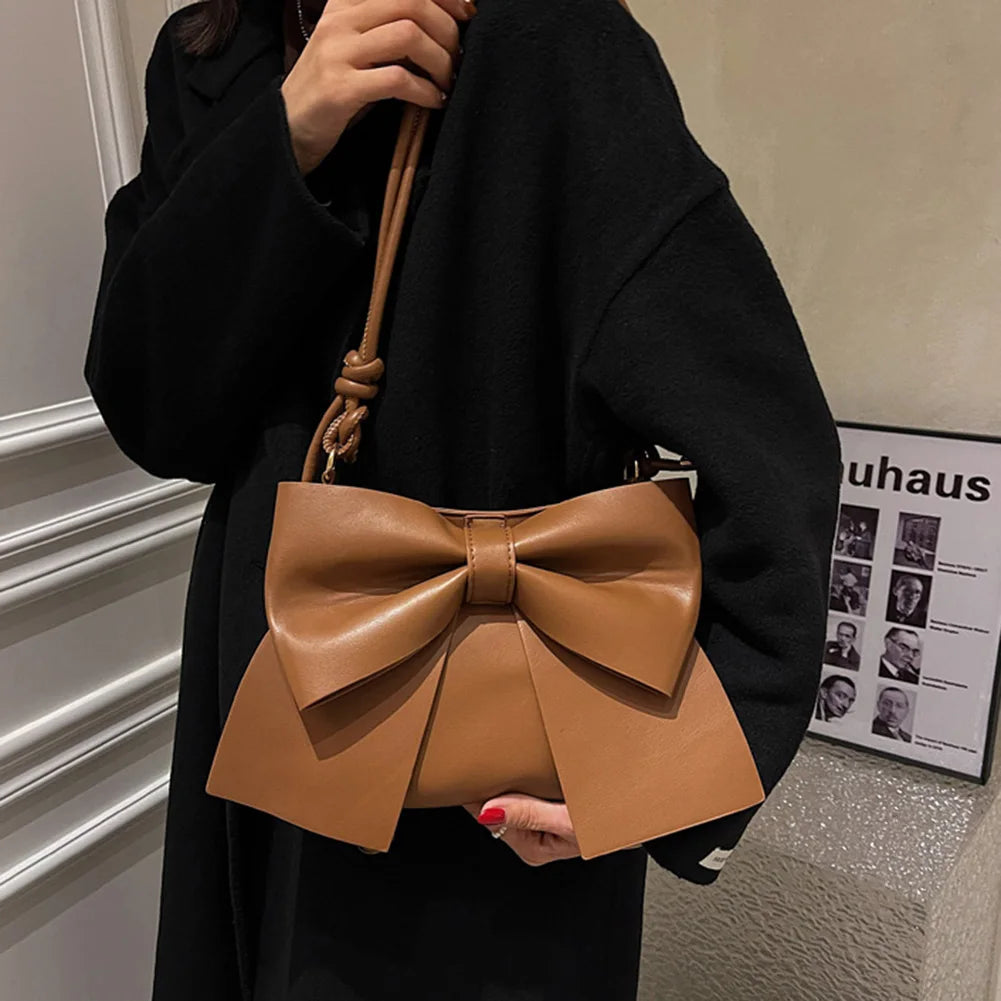 Large Capacity Messenger Bag for Women Solid Crossbody Bow Bag