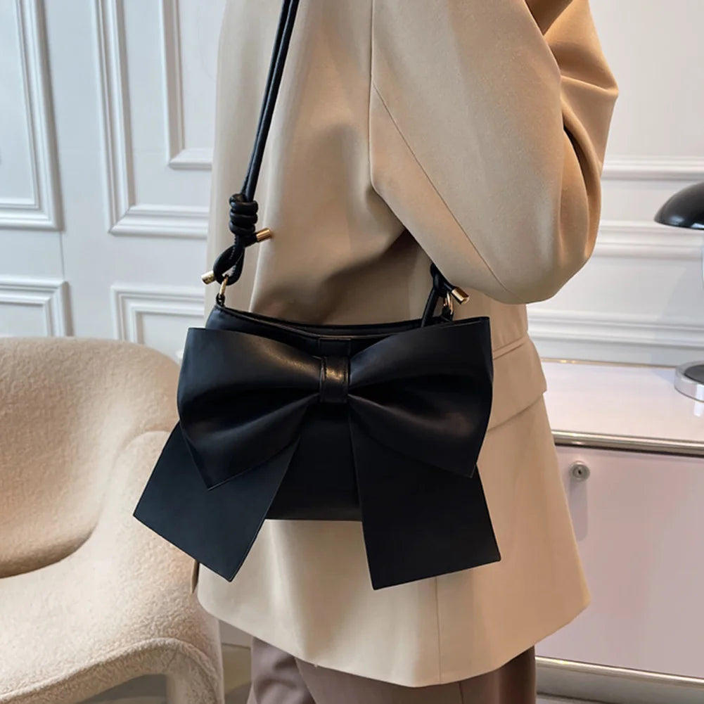 Large Capacity Messenger Bag for Women Solid Crossbody Bow Bag