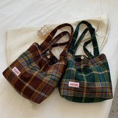 Plaid Wool Shoulder Bag for Women, Large Capacity Handbag