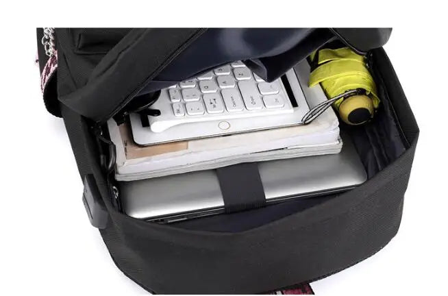 Law One Piece Skull Beard USB Backpack Chain Headphone Port School Bags
