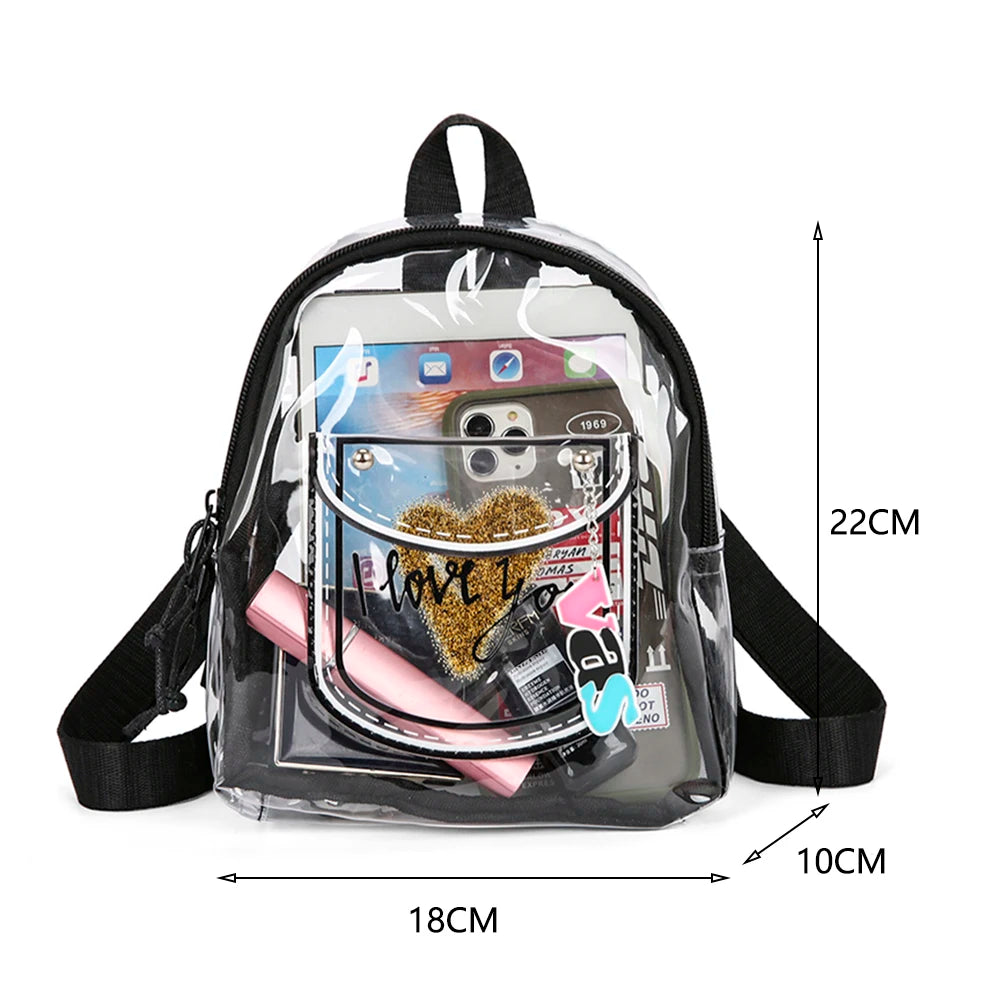Transparent Backpack Waterproof Letter Love PVC Women Students Schoolbag
