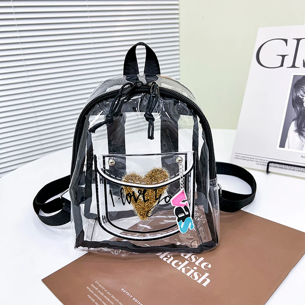 Transparent Backpack Waterproof Letter Love PVC Women Students Schoolbag