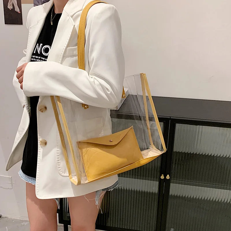 Transparent Bag Women Bag 2pcs/set Handbag PVC Clear Bag