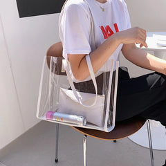 Transparent Bag Women Bag 2pcs/set Handbag PVC Clear Bag