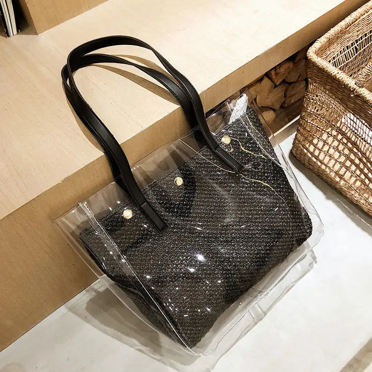 Transparent Bags Women Tote Woven Bag Large Capacity Mother-son Style Shopping