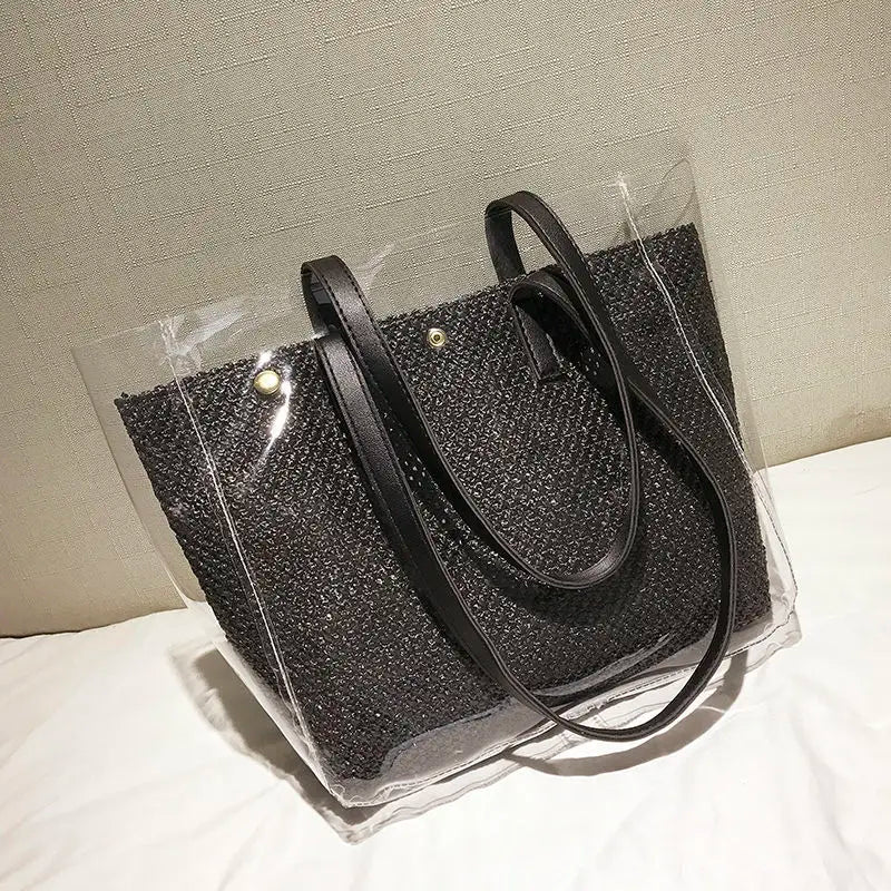 Transparent Bags Women Tote Woven Bag Large Capacity Mother-son Style Shopping