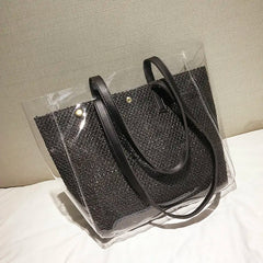Transparent Bags Women Tote Woven Bag Large Capacity Mother-son Style Shopping