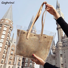 Transparent Bags Women Tote Woven Bag Large Capacity Mother-son Style Shopping