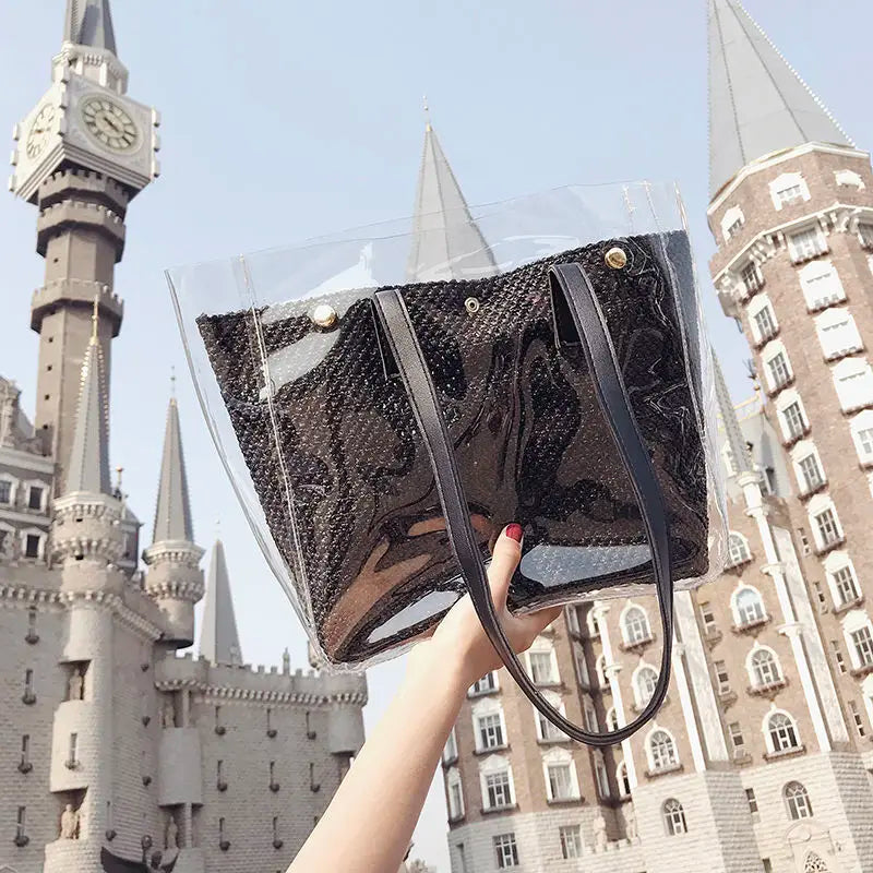 Transparent Bags Women Tote Woven Bag Large Capacity Mother-son Style Shopping