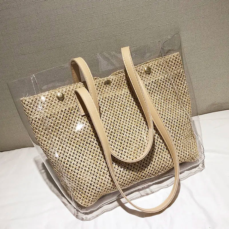 Transparent Bags Women Tote Woven Bag Large Capacity Mother-son Style Shopping