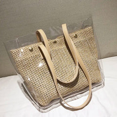 Transparent Bags Women Tote Woven Bag Large Capacity Mother-son Style Shopping