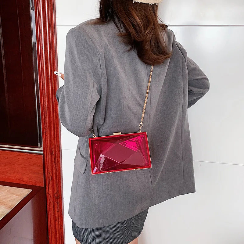 Transparent Chain Shoulder Bag Women's Casual Clip Messenger Bag