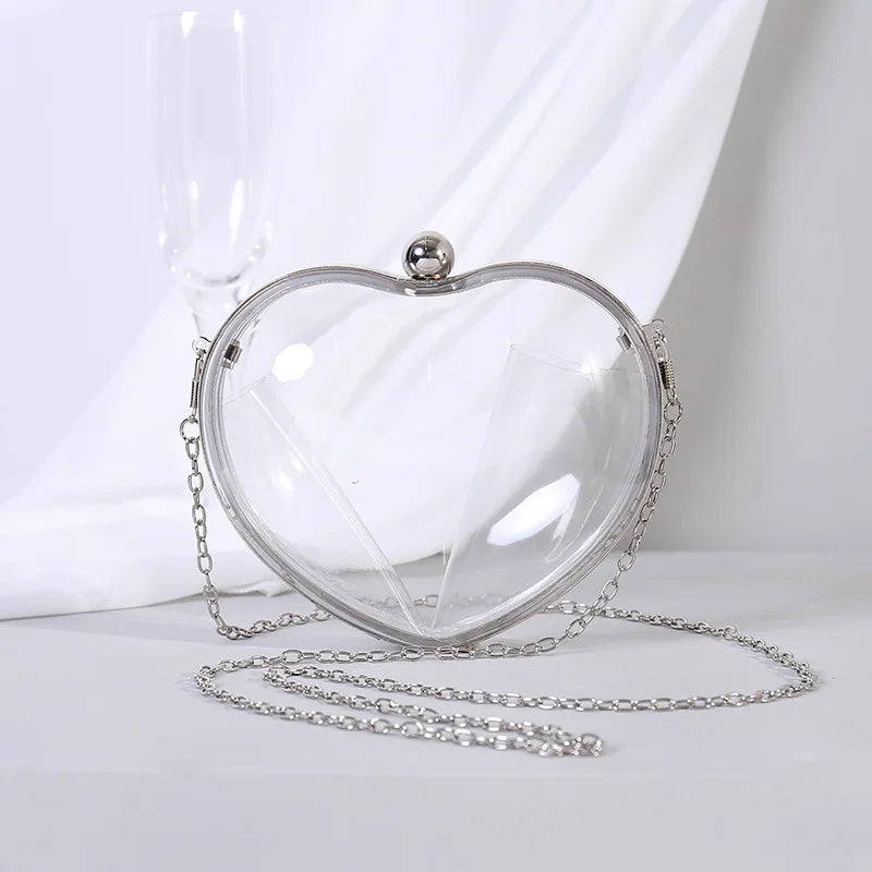 Heart Shape Acrylic Evening Bag Silver Chain Shoulder Bag Purses And Handbags