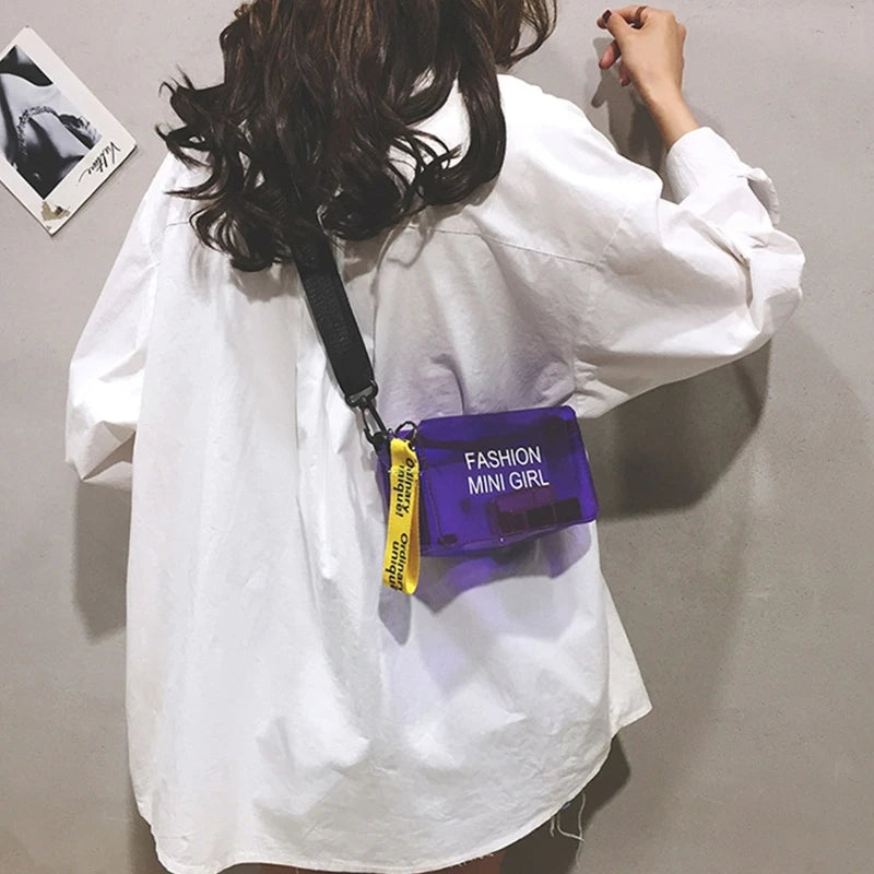 Women's Transparent Crossbody Bag Letter Jelly Mini Shoulder Tote Bag