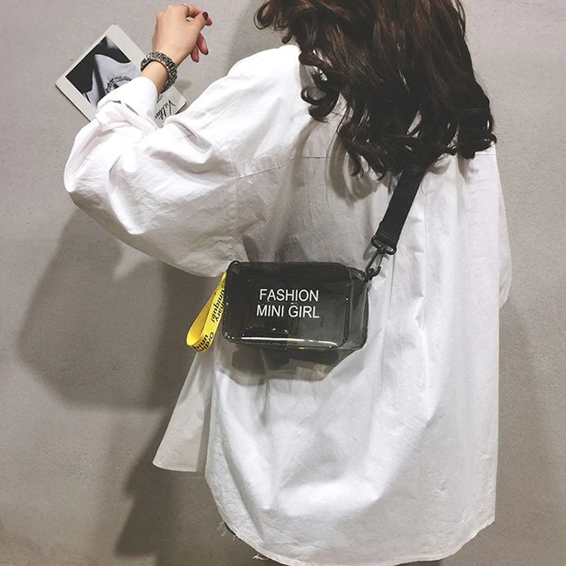 Women's Transparent Crossbody Bag Letter Jelly Mini Shoulder Tote Bag