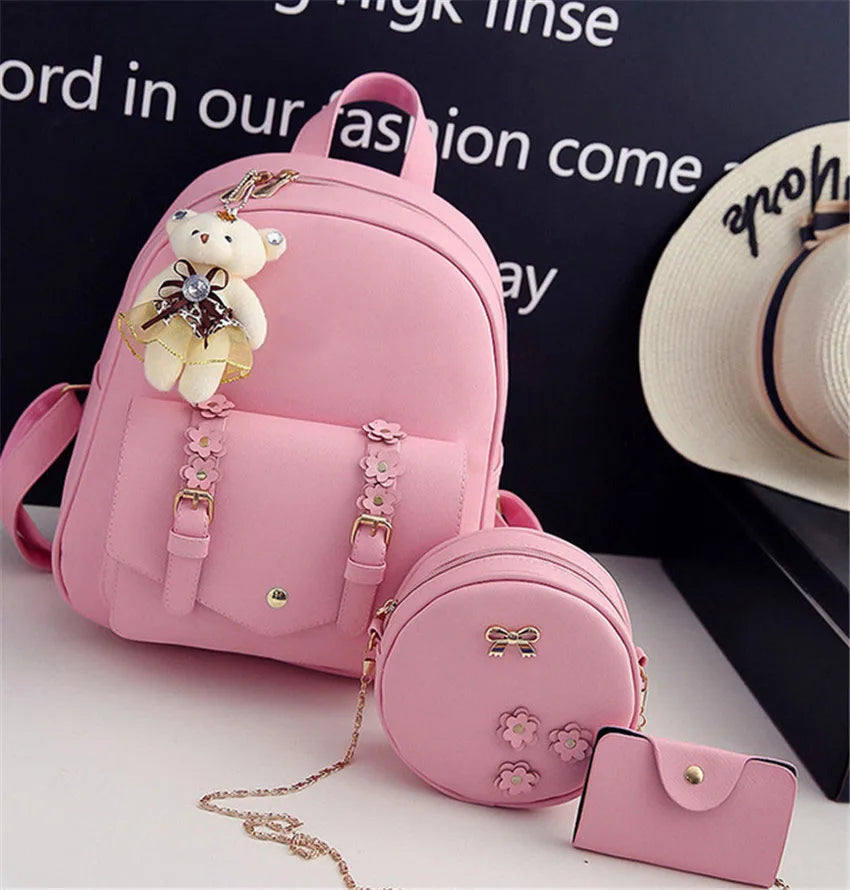 Travel Backpack Casual Backpack Woman High Leather Bags Sets Girls Bags Backpack