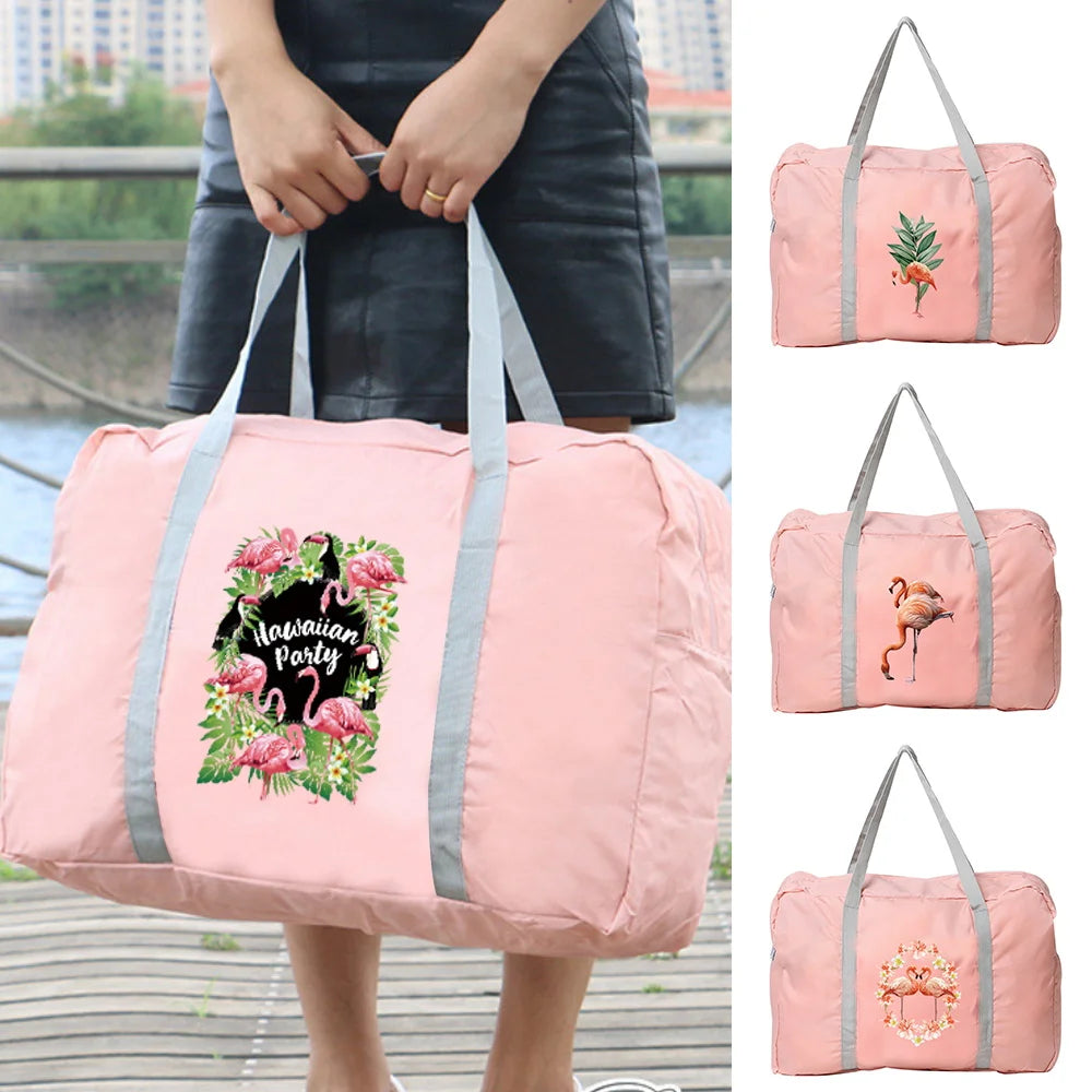 Flamingo Print Travel Handbag Camping Organizer Zipper Bag