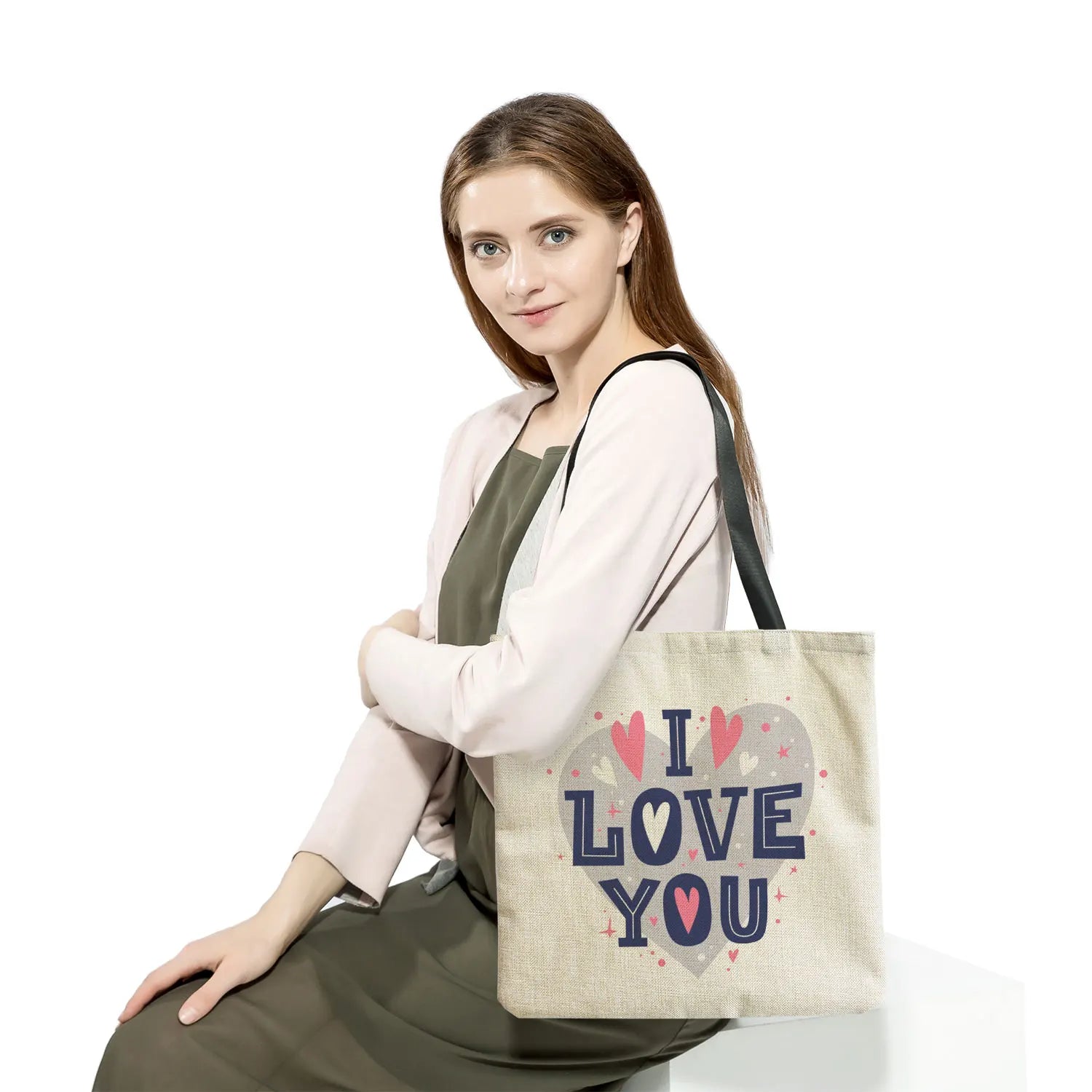 Love Heart Print Beach Bag Portable Handbag Eco Friendly Tote Bag