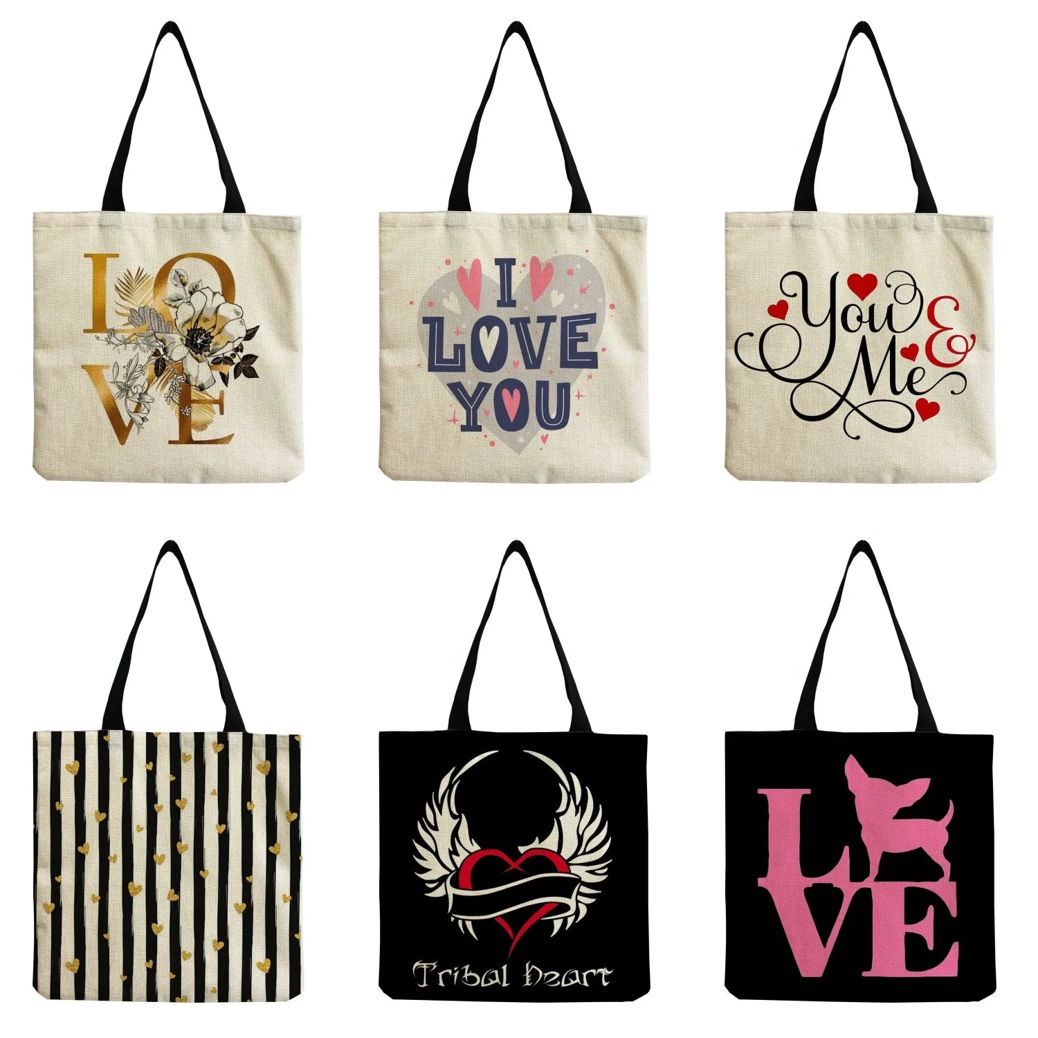 Love Heart Print Beach Bag Portable Handbag Eco Friendly Tote Bag