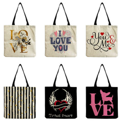 Love Heart Print Beach Bag Portable Handbag Eco Friendly Tote Bag