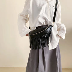 Tassel Leather Crossbody Chest Bag Large Capacity Women's Waist Bag