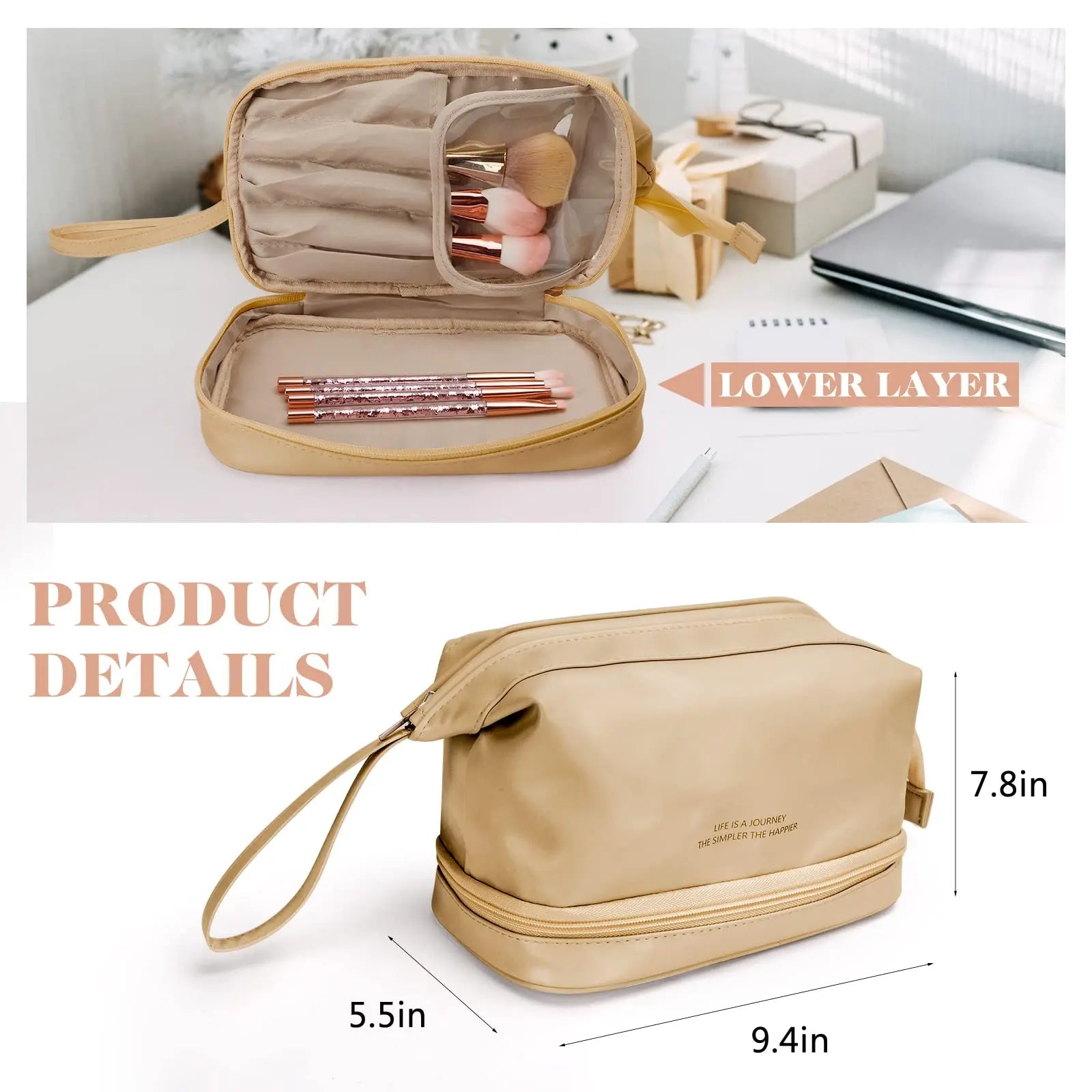 Large Double Layer Cosmetic Bag Waterproof Makeup Bag Women Toiletry Bag