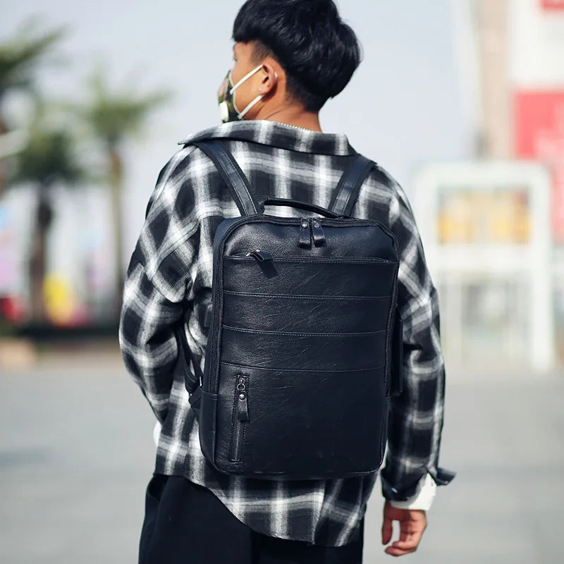 Travel Leisure PU Leather Backpacks for School Women Men