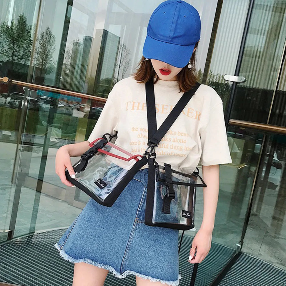 Travel PVC Shoulder Bag Women Flap Zipper Transparent Crossbody Messenger