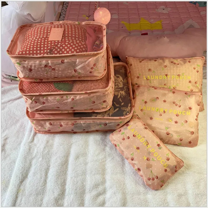 6pcs Waterproof Travel Packing Cubes Clothing Organize Bag Set