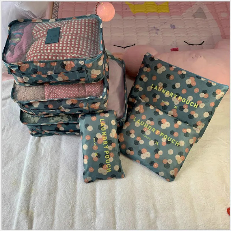 6pcs Waterproof Travel Packing Cubes Clothing Organize Bag Set
