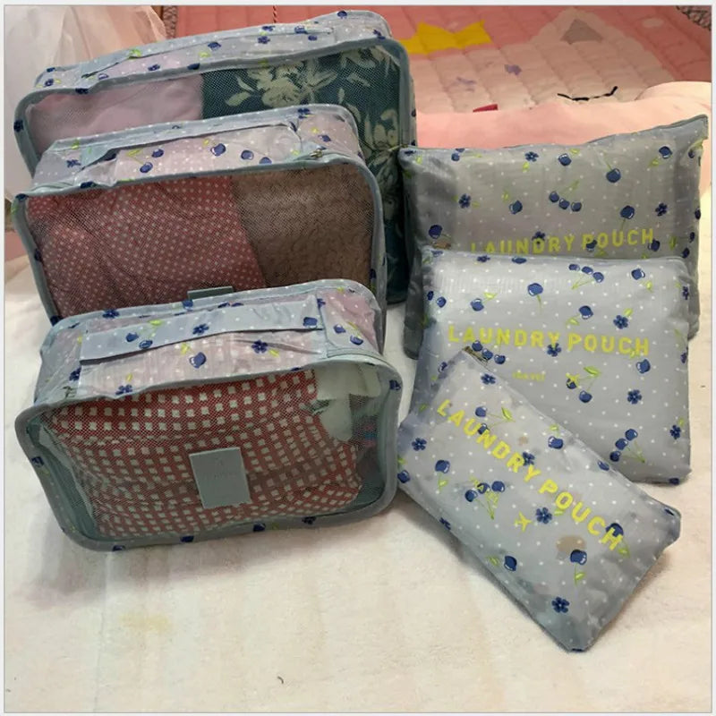 6pcs Waterproof Travel Packing Cubes Clothing Organize Bag Set
