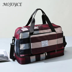 Plaid Shoulder Gym Bag for Men Women Fitness Training Waterproof Oxford