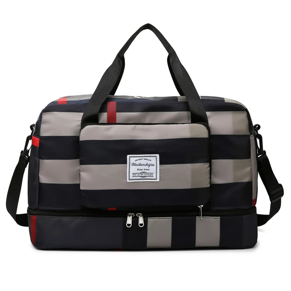 Plaid Shoulder Gym Bag for Men Women Fitness Training Waterproof Oxford