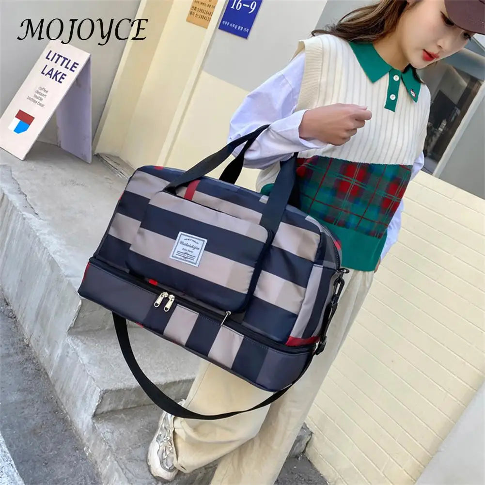 Plaid Shoulder Gym Bag for Men Women Fitness Training Waterproof Oxford