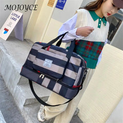 Plaid Shoulder Gym Bag for Men Women Fitness Training Waterproof Oxford