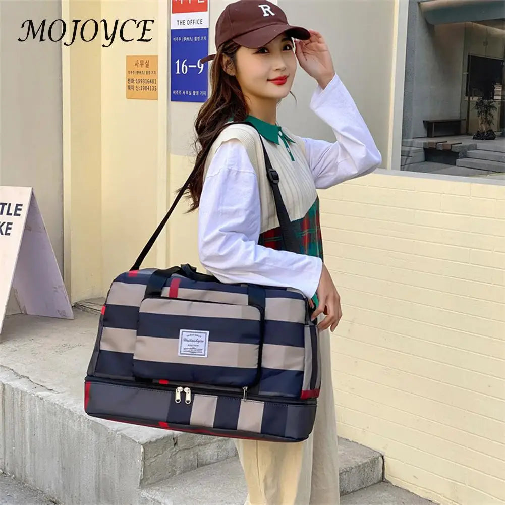 Plaid Shoulder Gym Bag for Men Women Fitness Training Waterproof Oxford