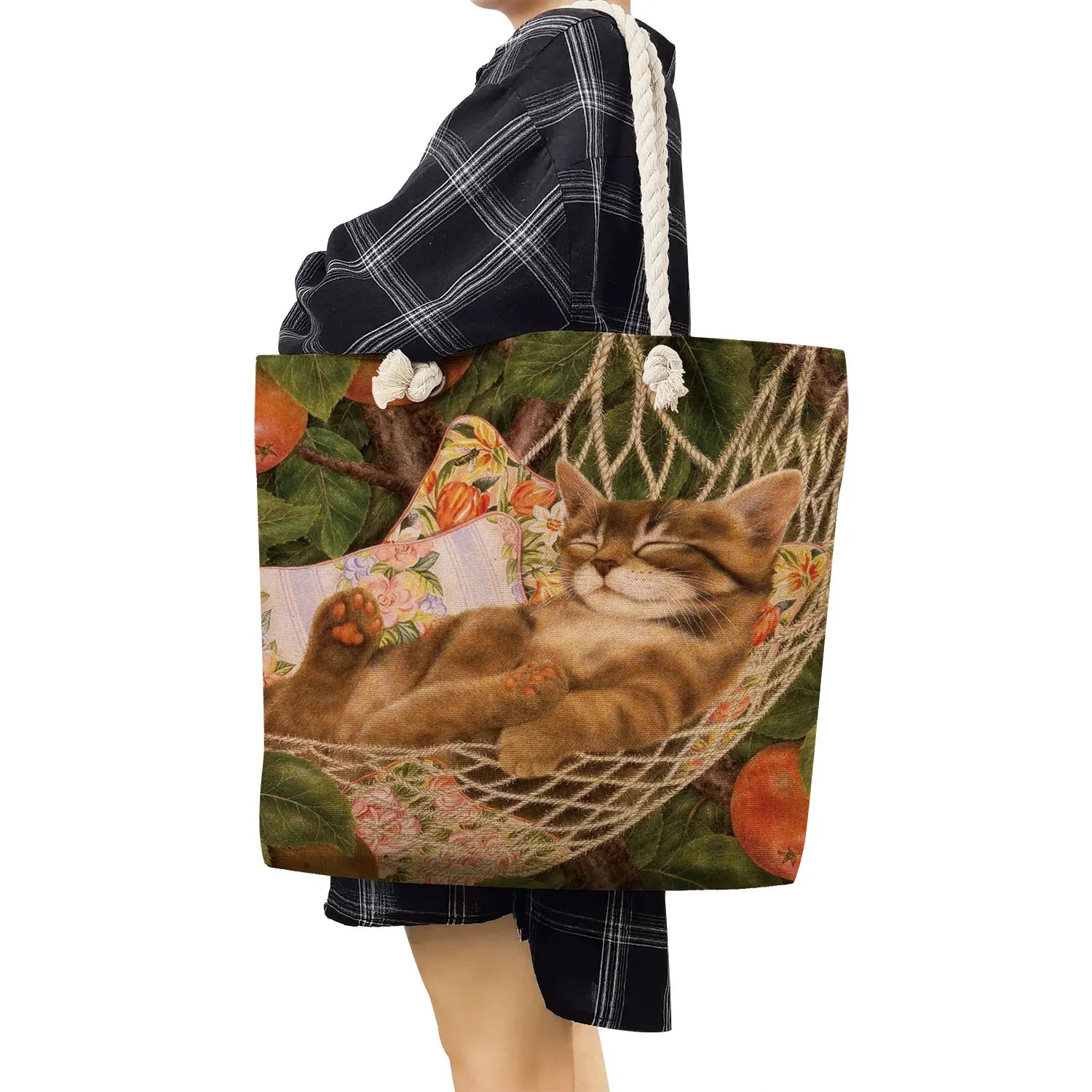 Floral Cat Printed Tote Bag for Women