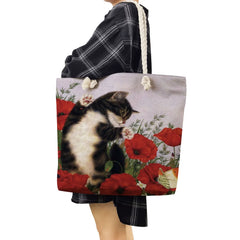 Floral Cat Printed Tote Bag for Women