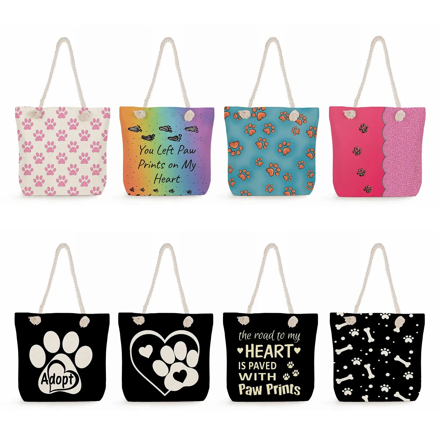 Shoulder Bags Polyester Linen Tote Handbag For Women with Dog Paw Print