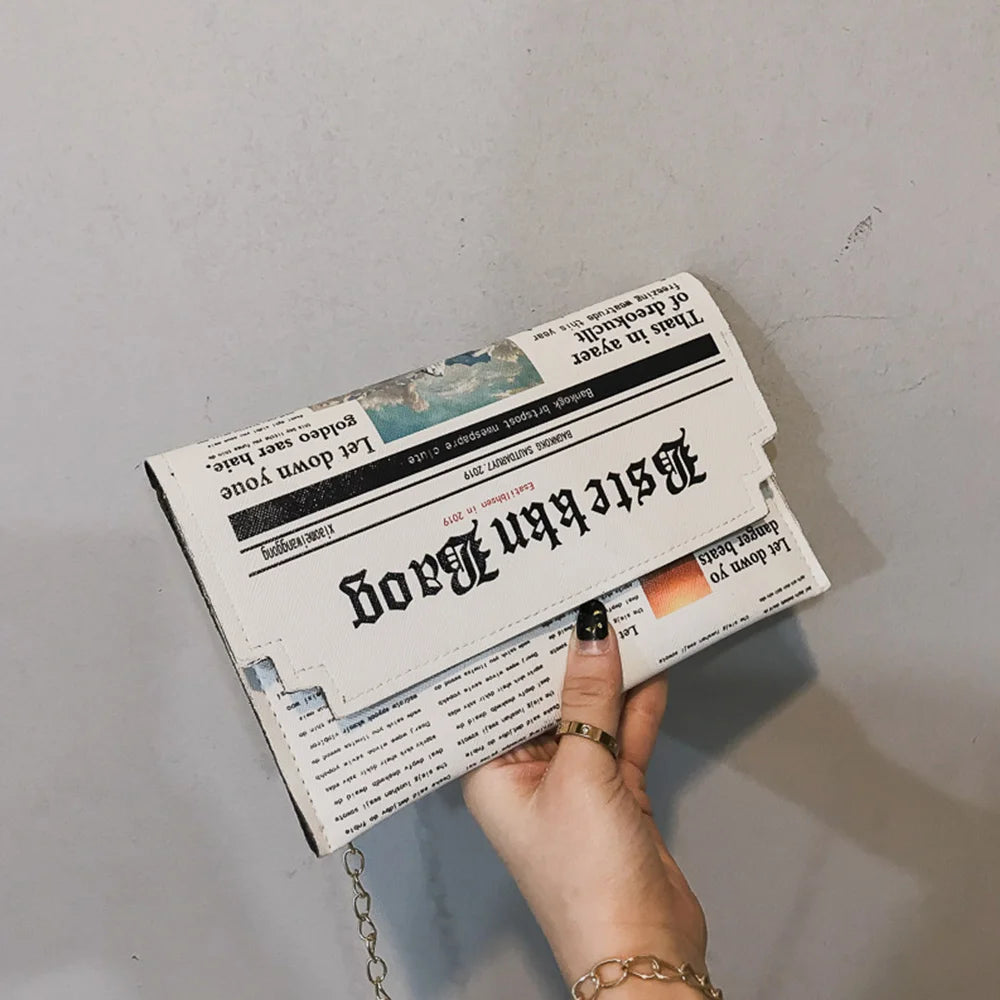 Inkjet Newspaper Clutch Bag Chain Evening Bag