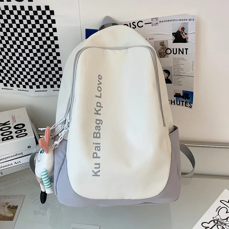 Nylon School Bag For Teenage Girls Contrast Travel Backpack