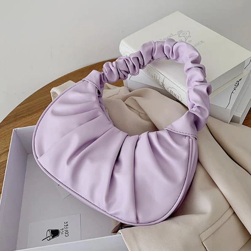 Summer Pleated Handlebags PU Cloud Bags Armpit Bag