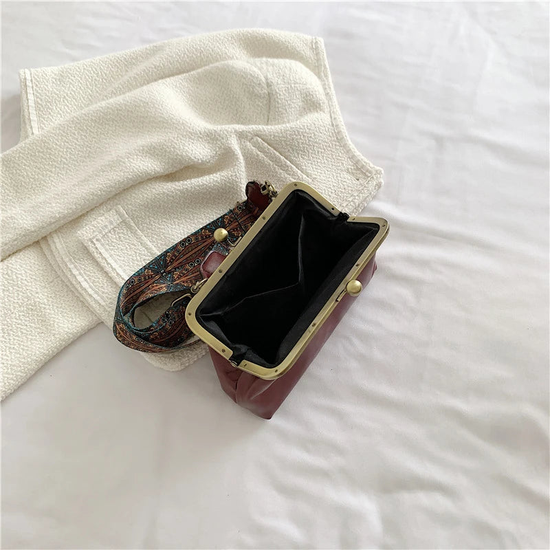 Vintage Clip Handbags Women Shoulder Crossbody Bags Vegan Leather