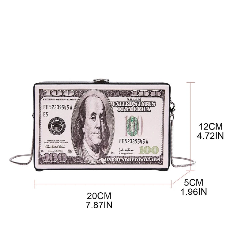 Hundred Dollar Bill Box Clutch Handbag Shoulder Bag