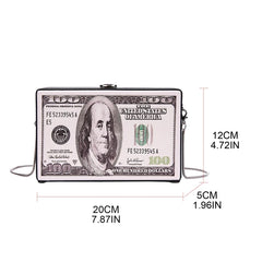 Hundred Dollar Bill Box Clutch Handbag Shoulder Bag