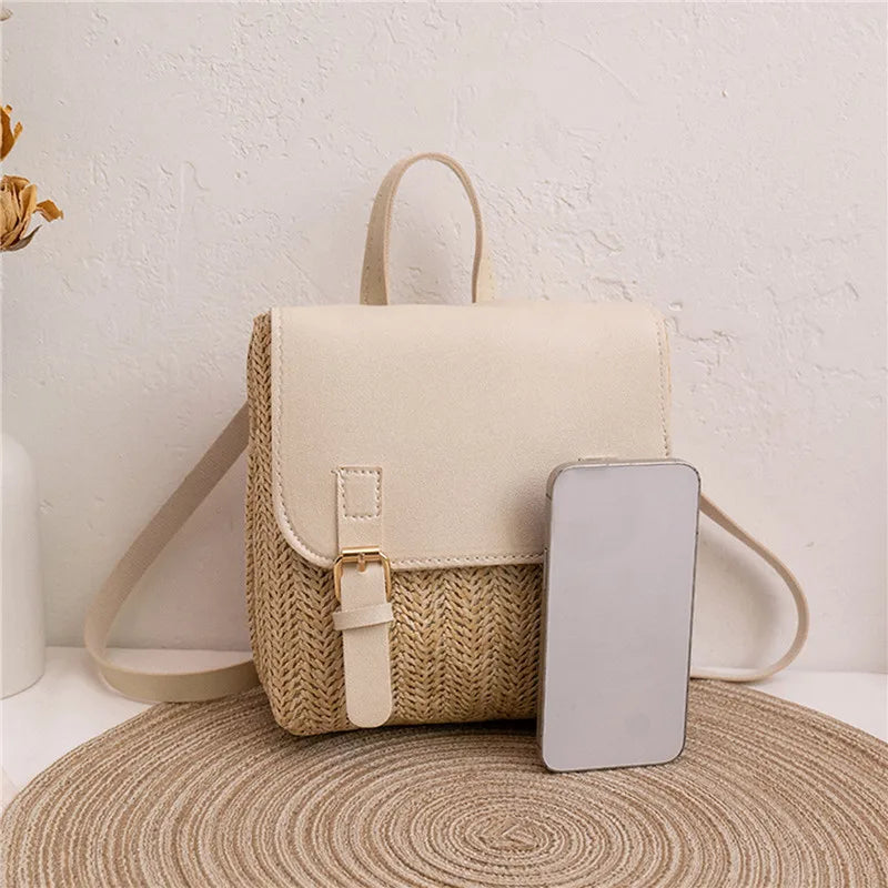 Retro Weave Mini Handbag Straw Backpack