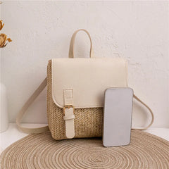 Retro Weave Mini Handbag Straw Backpack