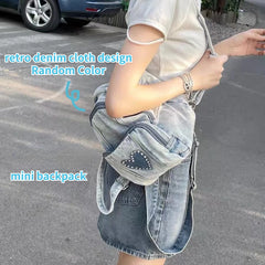 Quilted Denim Women Backpack Rhinestone Travel Bag Girls School Bags