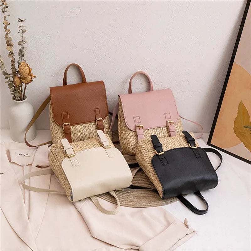 Woven Handbag Mini Retro Style Rattan Backpack